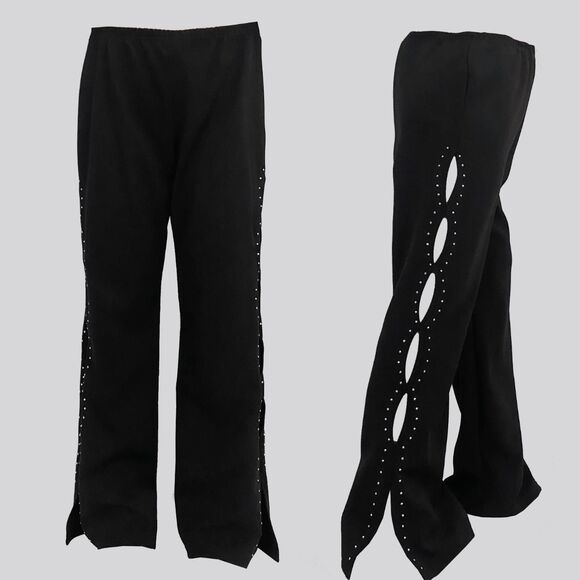 Vintage Y2K Zoey & Beth black cut out silver rhinestone flare pants size large - Picture 2 of 7